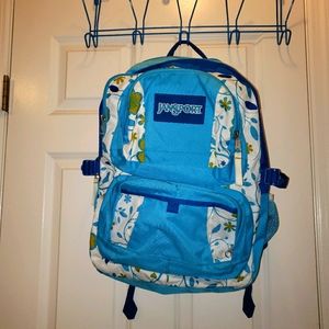 Jansport Double Break Large Backpack XL XXL Extra Travel Flowers Teal Blue White